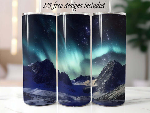 Oil Northern Lights 20 oz Skinny Tumbler Sublimation Design