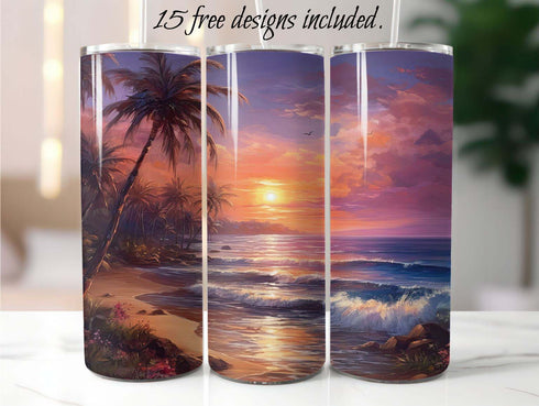 Oil Painted Beach 20 oz Skinny Tumbler Sublimation Design