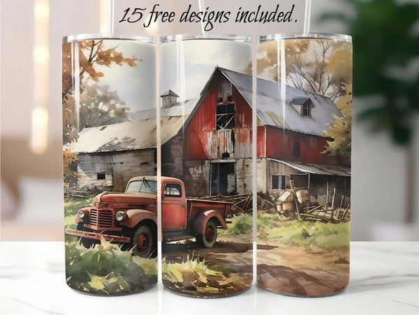 Old Barn 20 oz Skinny Tumbler Sublimation Design