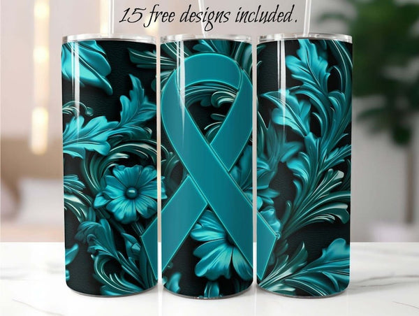 Ovarian Cancer Awareness 20 oz Skinny Tumbler Sublimation Design