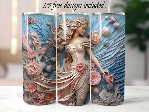 Pastel Pink 3D Mermaid 20 oz Skinny Tumbler Sublimation Design