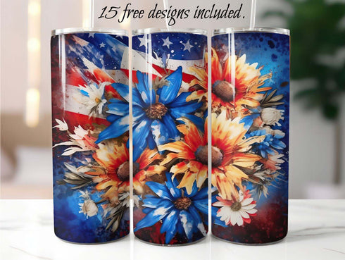 Patriotic Abstract Daisies 20 oz Skinny Tumbler Sublimation Design