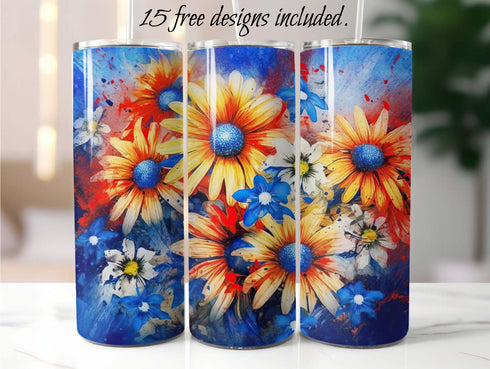Patriotic Daisies 20 oz Skinny Tumbler Sublimation Design