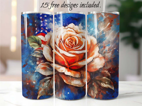 Patriotic Roses Abstract 20 oz Skinny Tumbler Sublimation Design