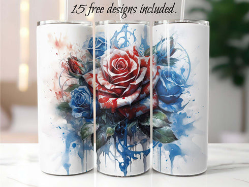 Patriotic Roses 20 oz Skinny Tumbler Sublimation Design