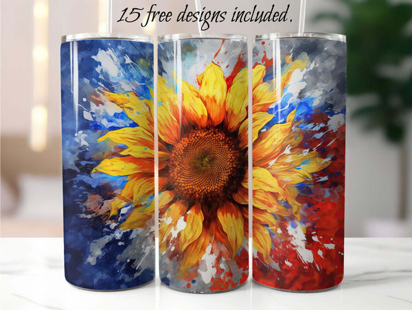 Patriotic Sunflower 20 oz Skinny Tumbler Sublimation Design