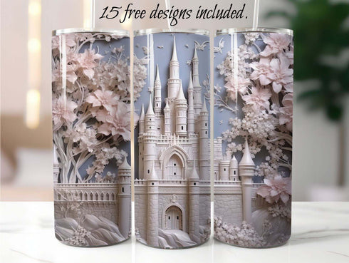 Pink 3D Castle 20 oz Skinny Tumbler Sublimation Design
