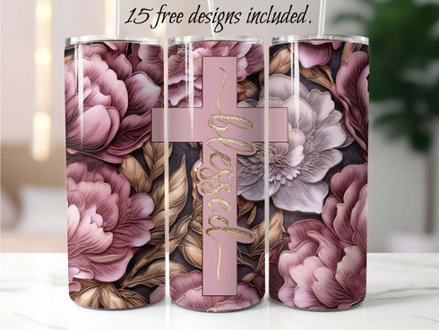 Pink Blessed Peonies 20 oz Skinny Tumbler Sublimation Design