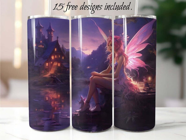 Pink Lake Fairy 20 oz Skinny Tumbler Sublimation Design