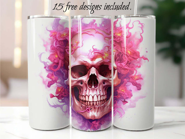 Pink Skull 20 oz Skinny Tumbler Sublimation Design