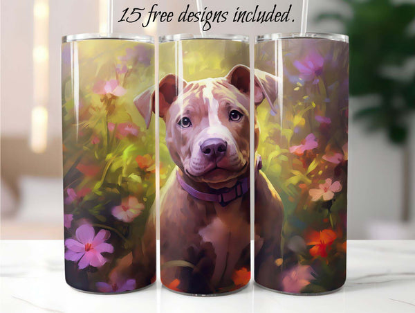 Pit Bull Puppy 20 oz Skinny Tumbler Sublimation Design