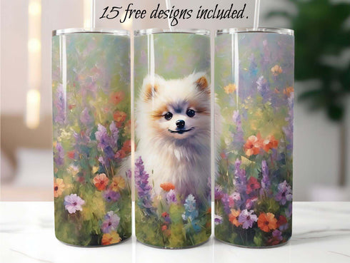 Pomeranian Puppy 20 oz Skinny Tumbler Sublimation Design