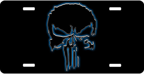 Punisher Black Blue Outline License Plate