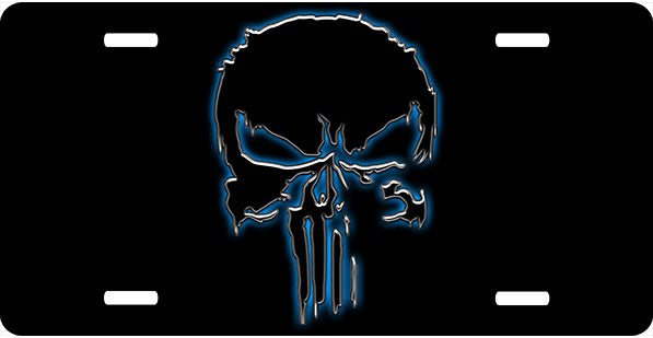Punisher Black Blue Outline License Plate