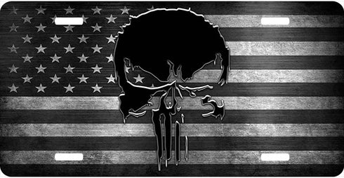 Punisher Black and Gray Flag License Plate