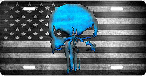 Punisher Burning Blue License Plate