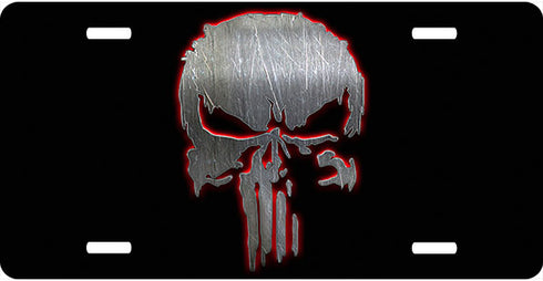 Punisher Scratched Red Outline License Plate