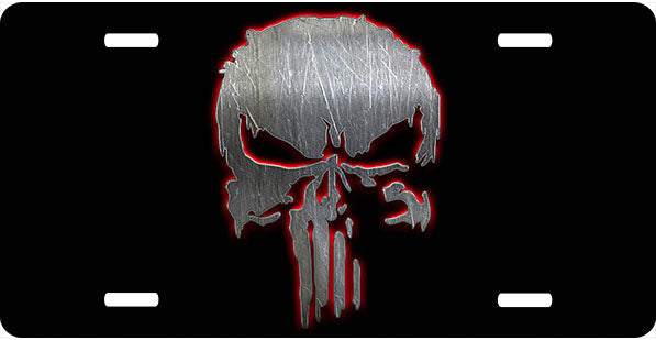 Punisher Scratched Red Outline License Plate