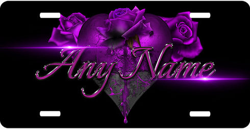 Purple Bleeding Rose Your Text License Plate