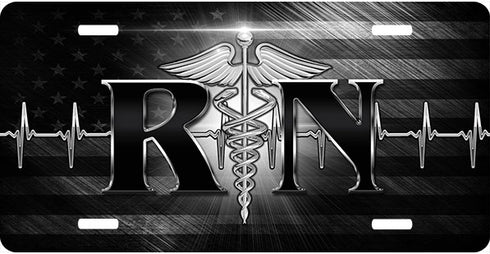RN Black Brushed Caduceus License Plate
