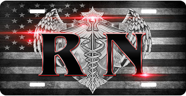 RN Red Black and Gray Flag License Plate