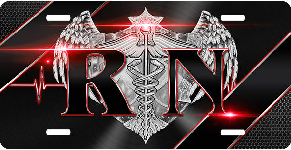 RN Red on Black Chrome License Plate