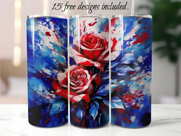 Patriotic Abstract Roses 20 oz Skinny Tumbler Sublimation Design