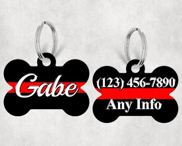 Bone Shape Dog Tag Red Line