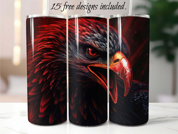 Red and Black Eagle 20 oz Skinny Tumbler Sublimation Design