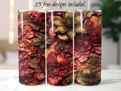 Red and Orange 3D Floral 20 oz Skinny Tumbler Sublimation Design