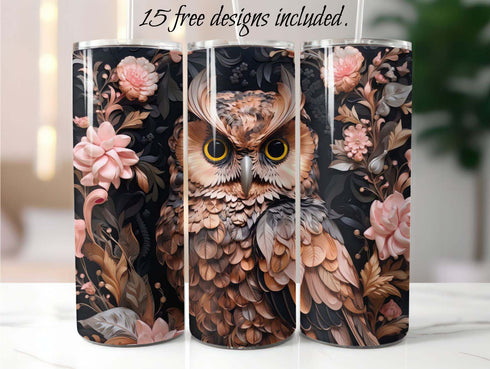 Rose Gold 3D Owl 20 oz Skinny Tumbler Sublimation Design