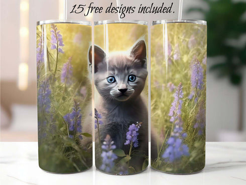 Russian Blue Kitten 20 oz Skinny Tumbler Sublimation Design