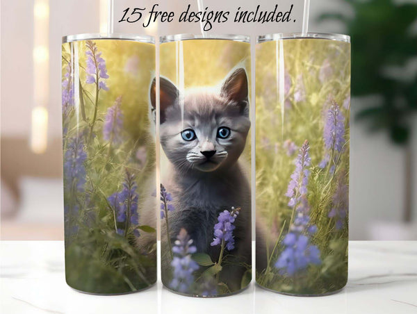 Russian Blue Kitten 20 oz Skinny Tumbler Sublimation Design