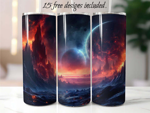 Sci Fi 2 moons 20 oz Skinny Tumbler Sublimation Design