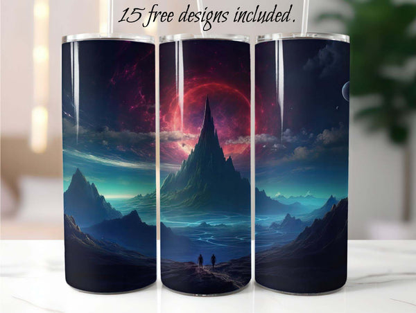 Sci Fi Red Moon 20 oz Skinny Tumbler Sublimation Design