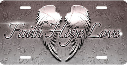 Silver Wings Faith Hope Love License Plate