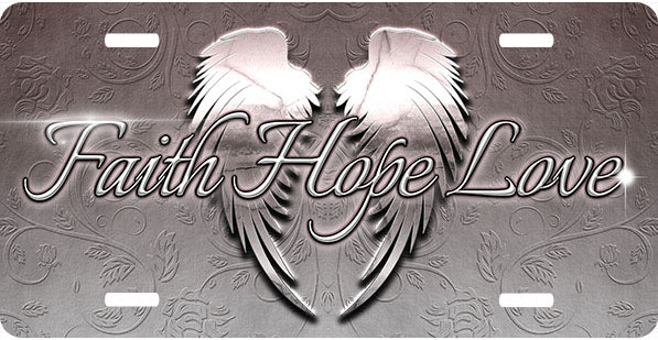 Silver Wings Faith Hope Love License Plate