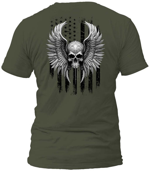 Freedom Flight Gray Skull T-Shirt (Black Flag)