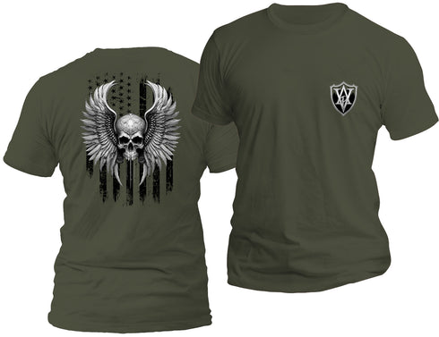 Freedom Flight Gray Skull T-Shirt (Black Flag)