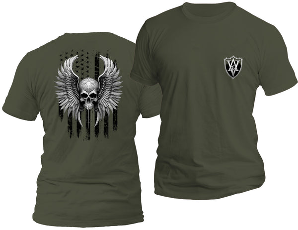 Freedom Flight Gray Skull T-Shirt (Black Flag)