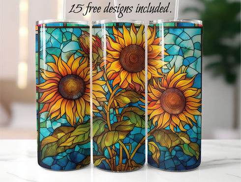 Stained Glass Sunflower 20 oz Skinny Tumbler Sublimation Design