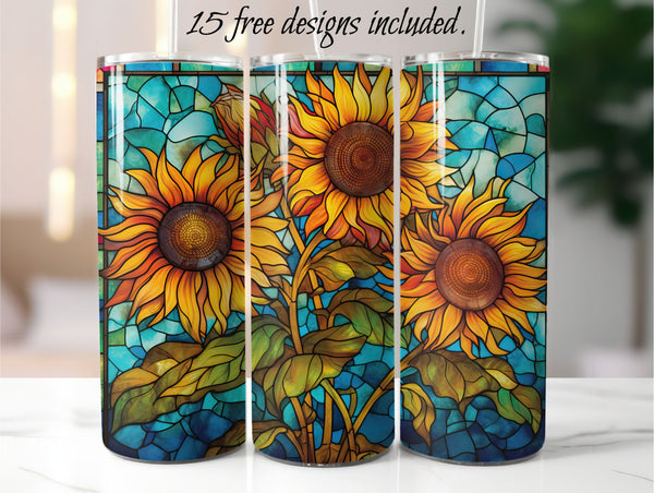 Stained Glass Sunflower 20 oz Skinny Tumbler Sublimation Design