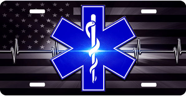 Star Of Life Blue Light Burst License Plate
