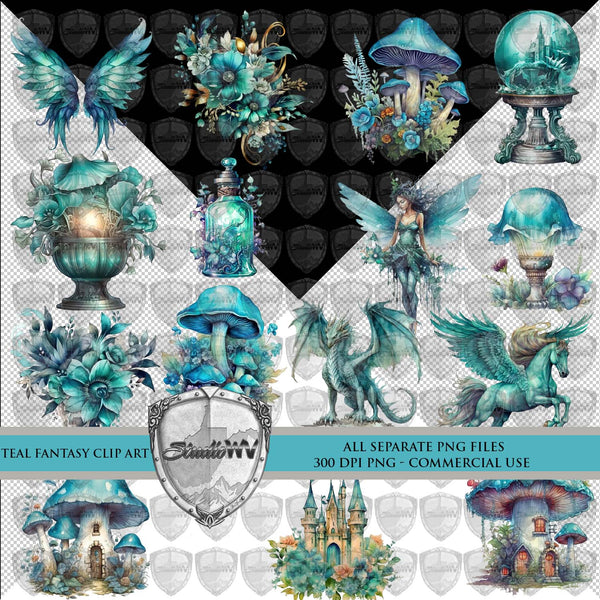 Teal Watercolor Fantasy Clip Art Download