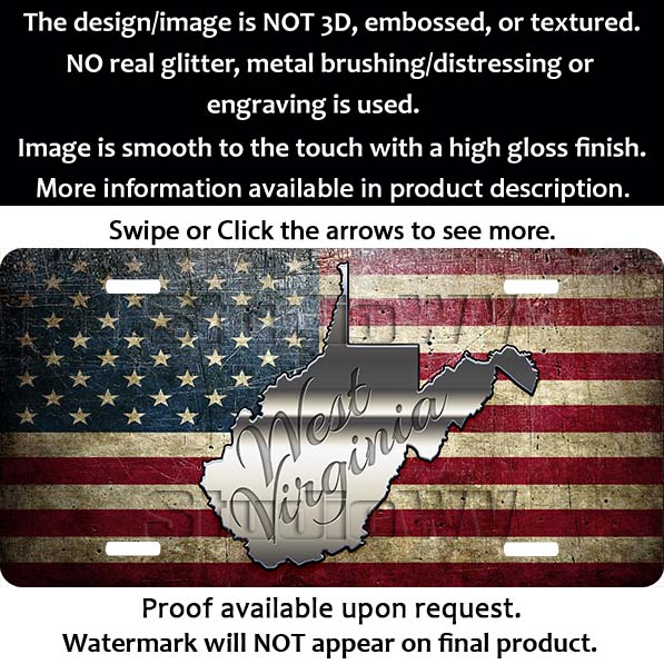 WV Distressed Metal RWB Flag License Plate