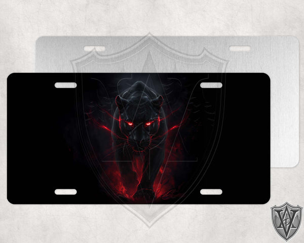 Panther Walking Black and Red License Plate