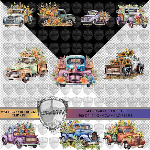 Watercolor Old Trucks Clip Art Download