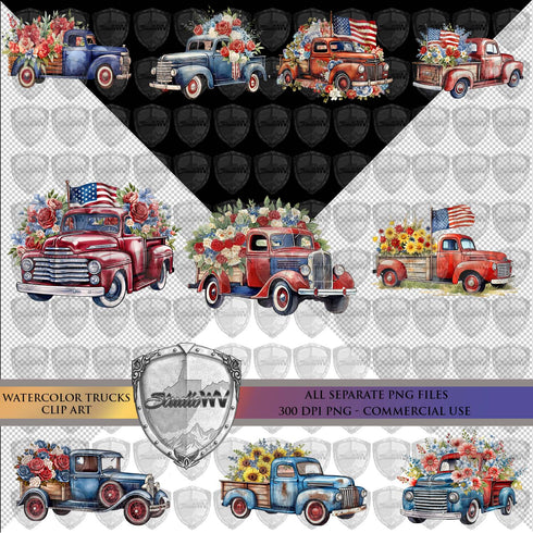Watercolor Old Trucks Clip Art Download