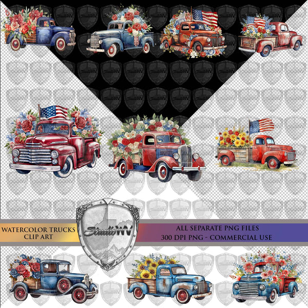 Watercolor Old Trucks Clip Art Download