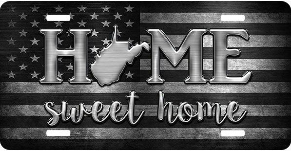 West Virginia Black and Gray Flag Home Sweet Home License Plate